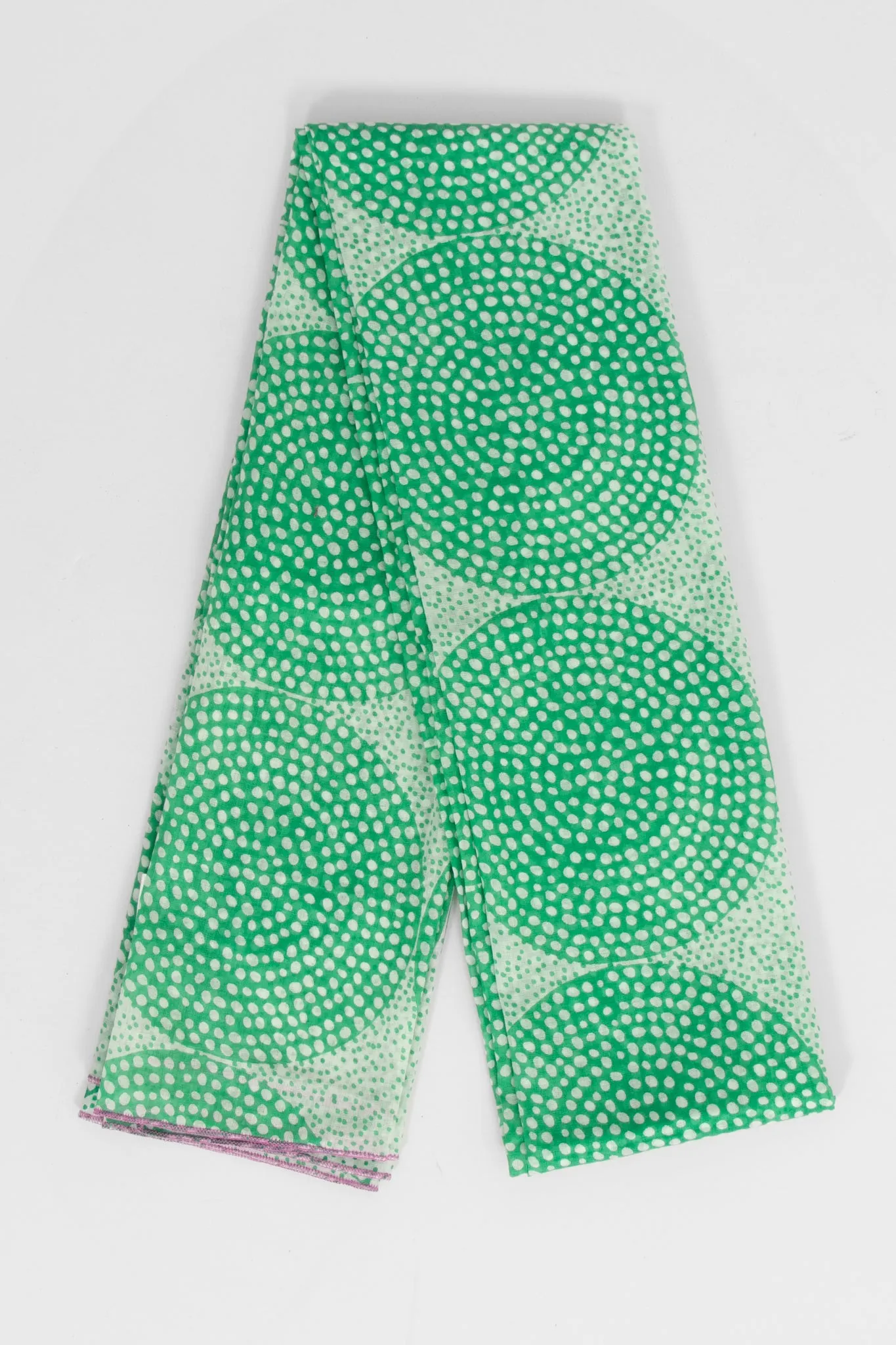 Camille Lightweight Cotton Scarf - Green, Polka Dot Circles
