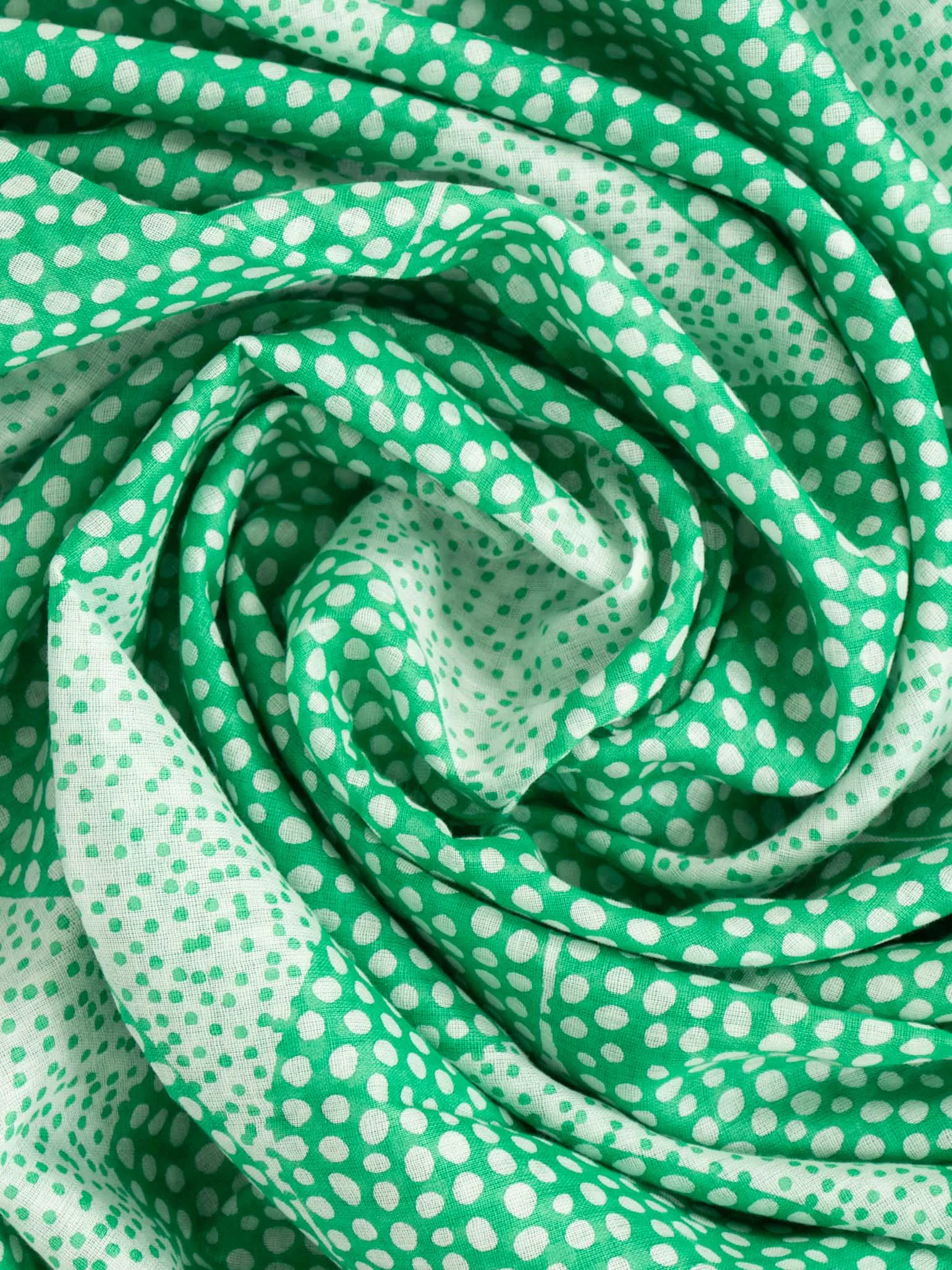 Camille Lightweight Cotton Scarf - Green, Polka Dot Circles
