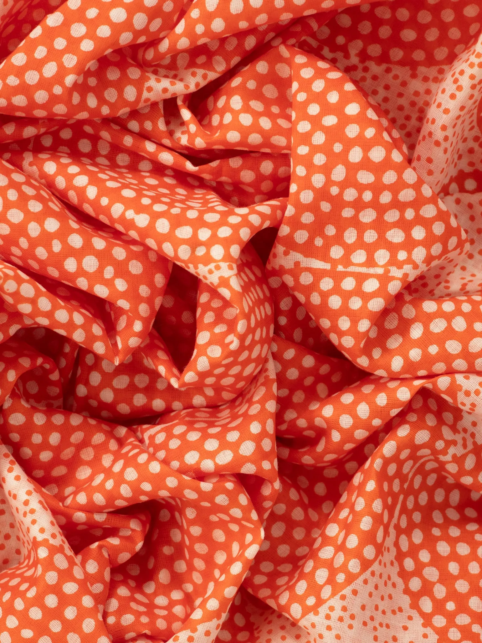 Camille Lightweight Cotton Scarf - Orange, Polka Dot Circles