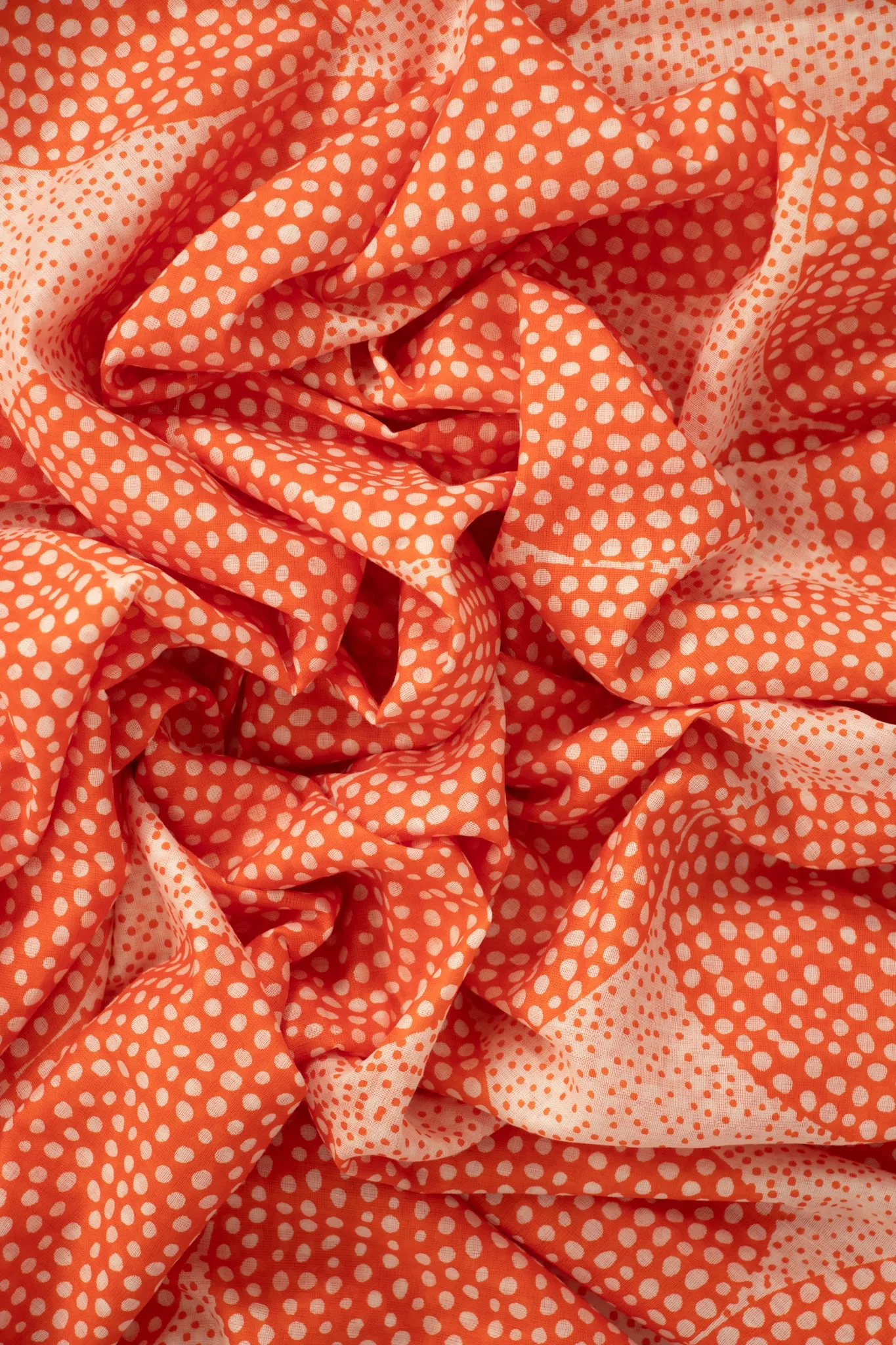 Camille Lightweight Cotton Scarf - Orange, Polka Dot Circles