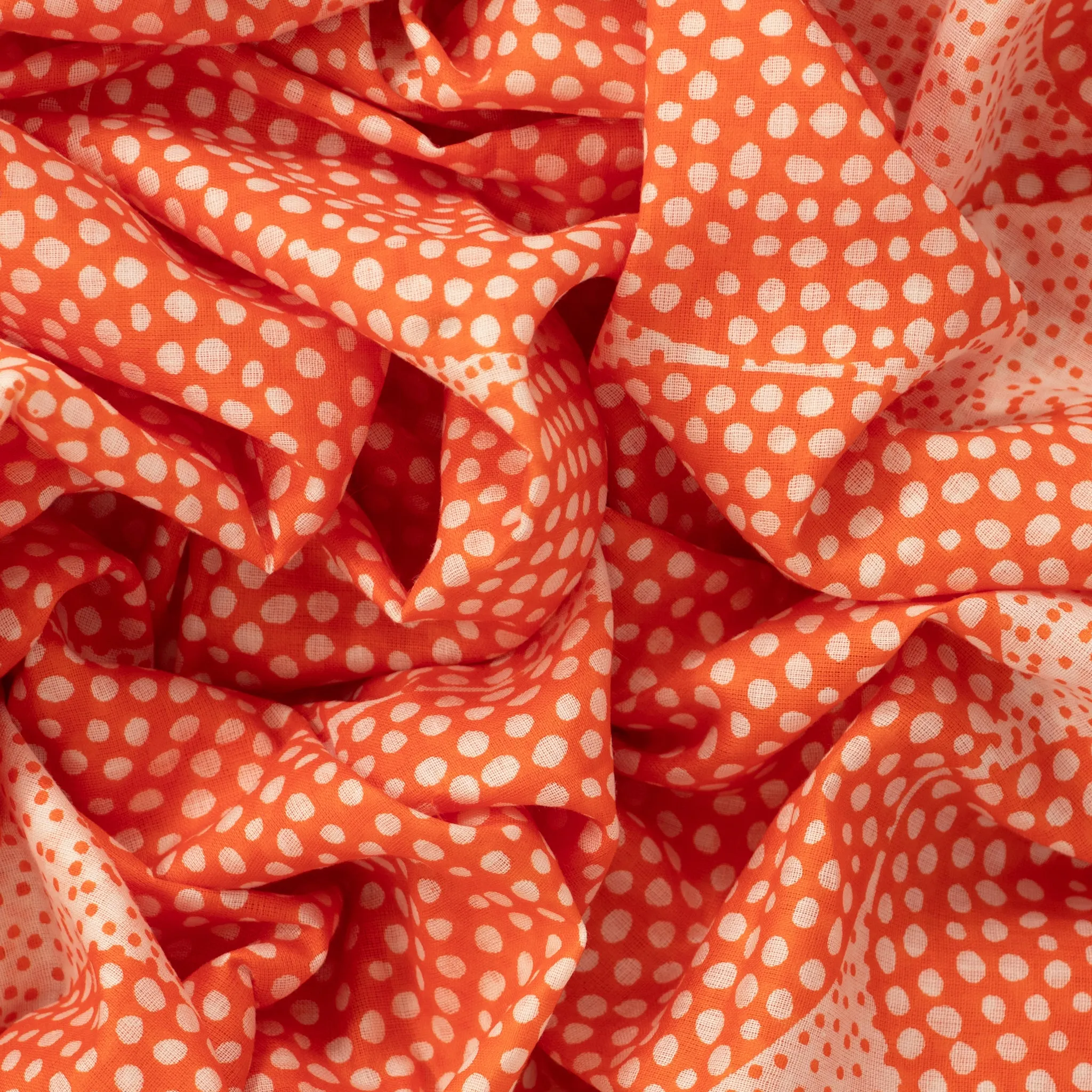 Camille Lightweight Cotton Scarf - Orange, Polka Dot Circles
