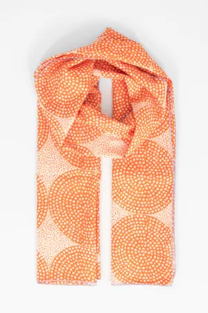 Camille Lightweight Cotton Scarf - Orange, Polka Dot Circles