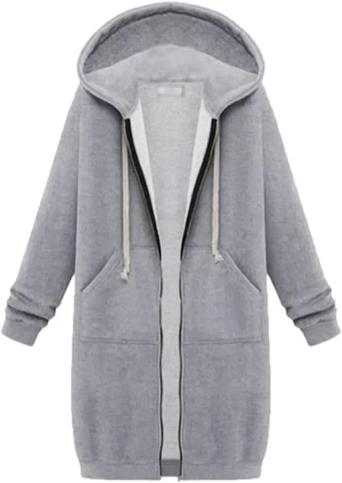 Canbebig Oversized Hoodies for Women Zip Up Long Sweatshirts Fleece Lined Jackets Plus Size Trench Coats Tunic Sweatshirts