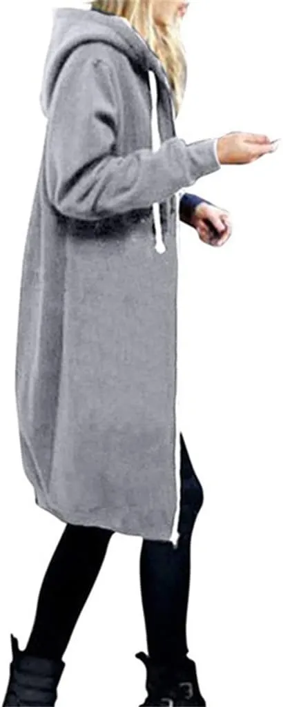 Canbebig Oversized Hoodies for Women Zip Up Long Sweatshirts Fleece Lined Jackets Plus Size Trench Coats Tunic Sweatshirts