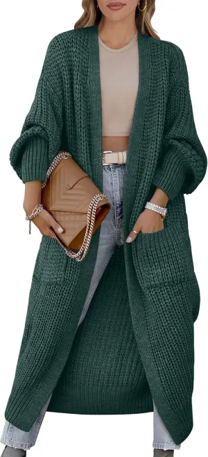 Caracilia Women Cardigan Sweaters Long Sleeve Open Front Knit Long Coat Duster Cozy 2025 Fall Winter Outfits with Pockets