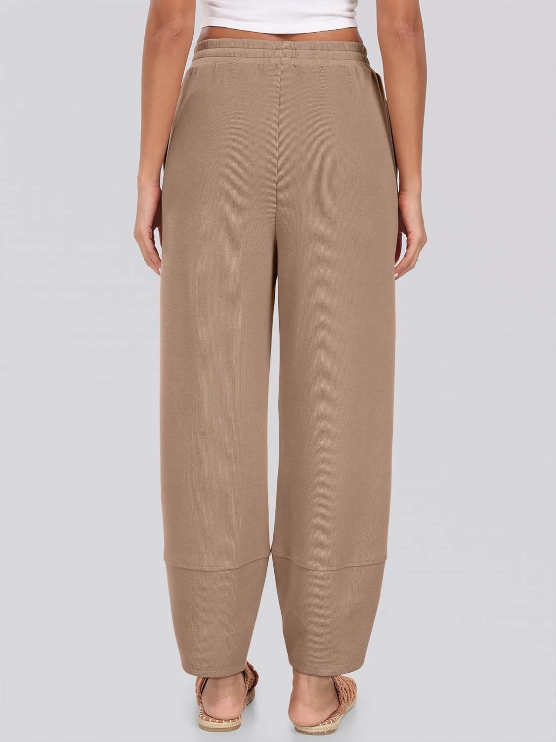 Caracilia Women Wide Leg Pants Casual Elastic Waist Loose Baggy Harem Comfy Beach Lounge Sweatpants with Pockets
