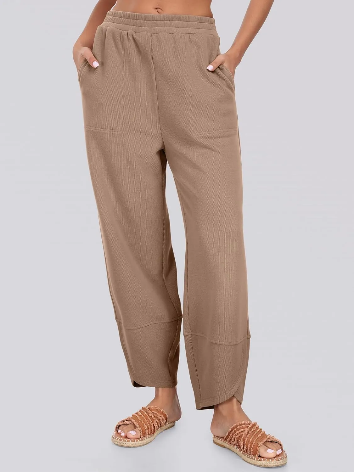 Caracilia Women Wide Leg Pants Casual Elastic Waist Loose Baggy Harem Comfy Beach Lounge Sweatpants with Pockets