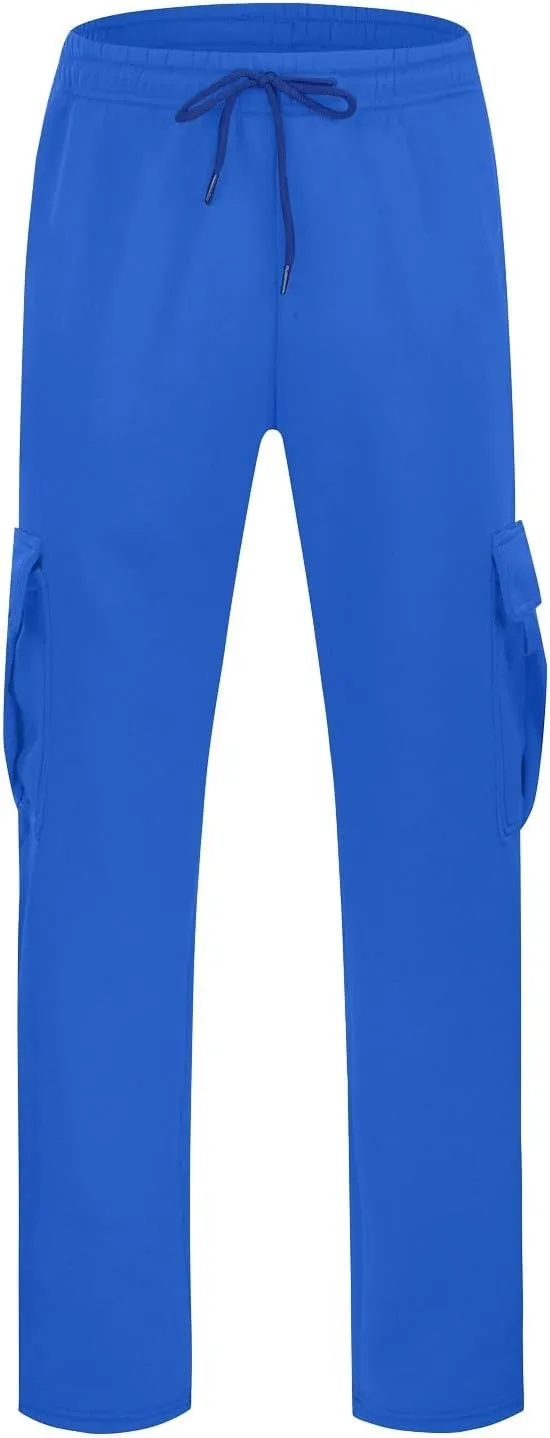 Cargo Sweatpants for Men Heavyweight Fleece Baggy Elastic Waist Drawstring Joggers Fall Trousers with Pockets