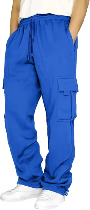 Cargo Sweatpants for Men Heavyweight Fleece Baggy Elastic Waist Drawstring Joggers Fall Trousers with Pockets