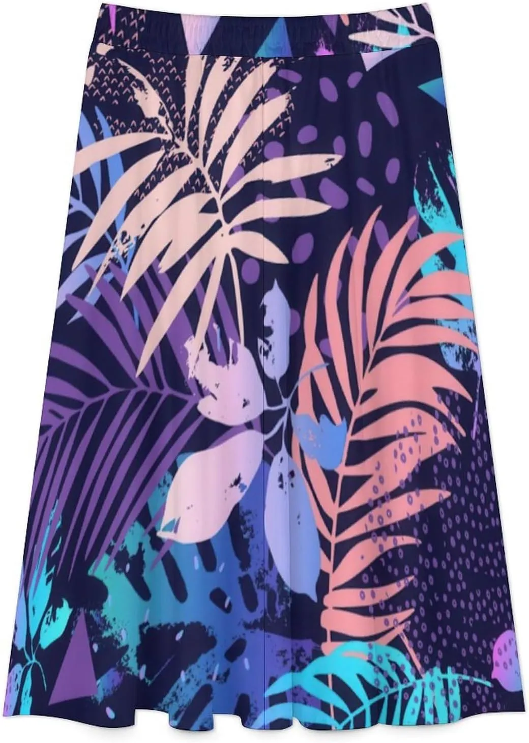 Casual Colorful Leaves Print Midi Skirts High Elastic Waist Pleated Bohemia Office Skirts