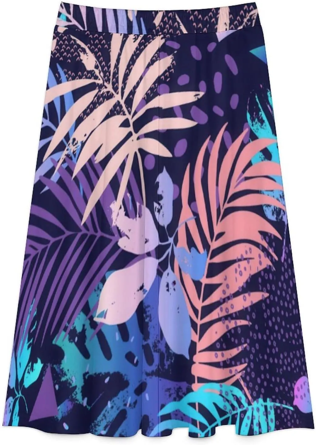 Casual Colorful Leaves Print Midi Skirts High Elastic Waist Pleated Bohemia Office Skirts