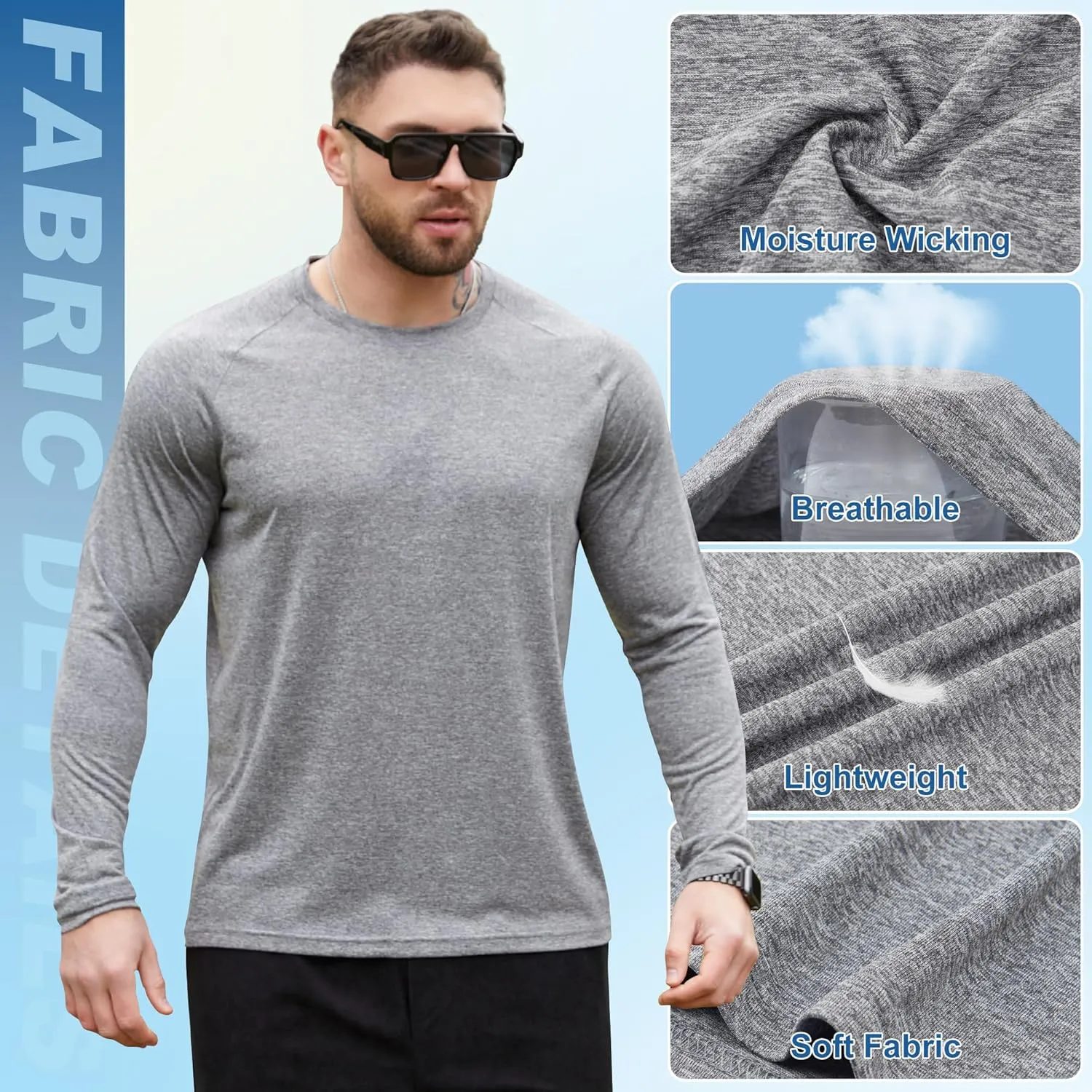 CE' CERDR Long Sleeve Shirts for Men - Quick Dry Moisture Wicking Sun Protection for Fishing Workout Casual