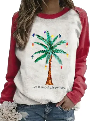Christmas Palm Tree Sweatshirt for Women Hawaiian Beach Tropical Xmas Pullover Christmas Graphic Long Sleeve Shirt