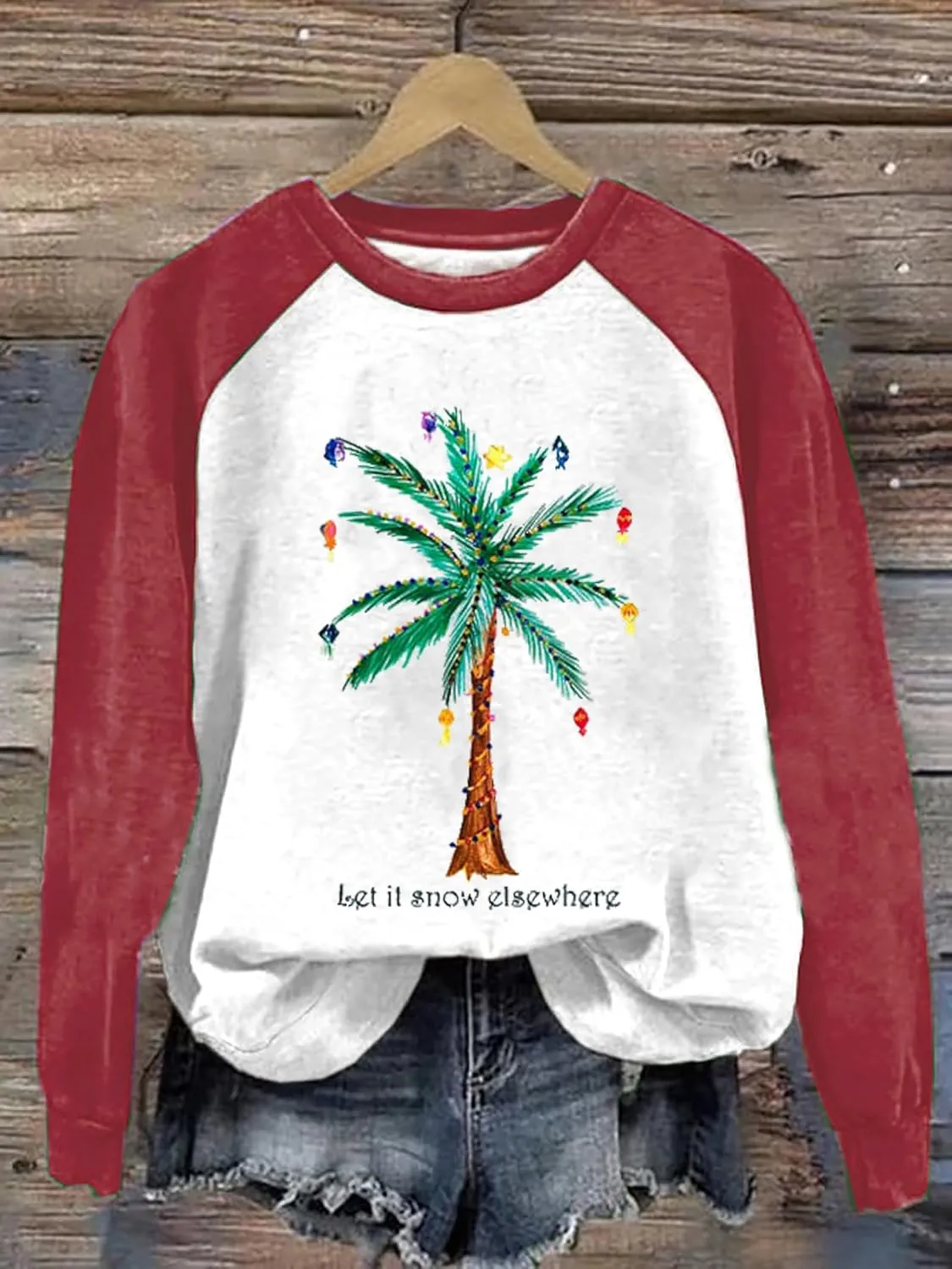 Christmas Palm Tree Sweatshirt for Women Hawaiian Beach Tropical Xmas Pullover Christmas Graphic Long Sleeve Shirt