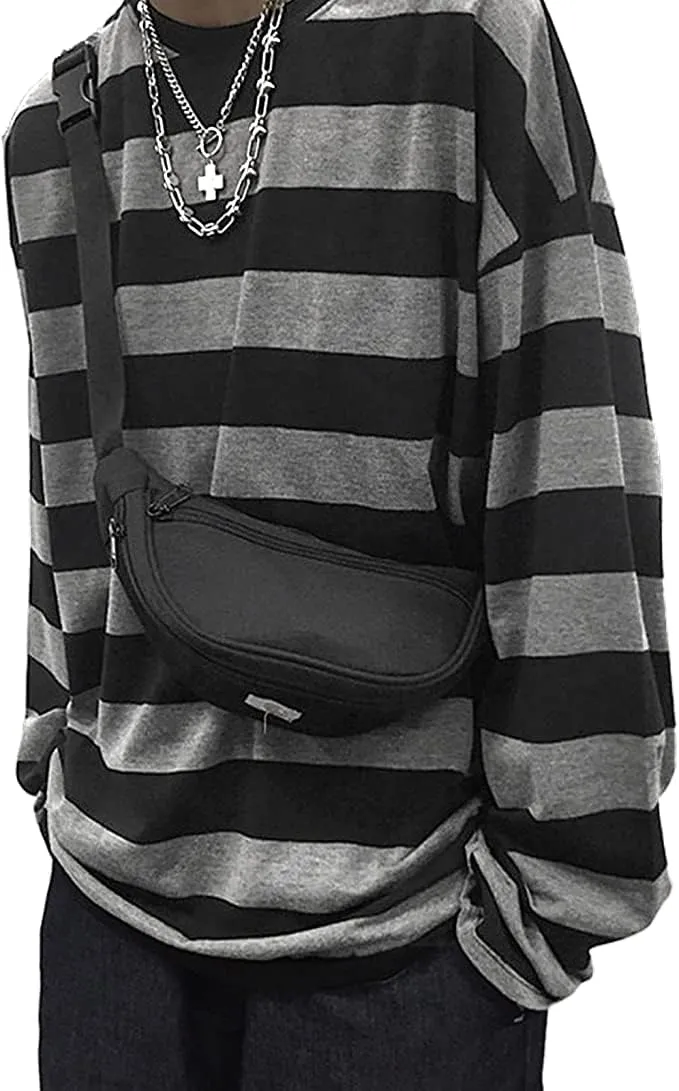 Chvity Womens Harajuku Long Sleeve Oversized T Shirts for Women Casual Crewneck Color Block Stripe Tops