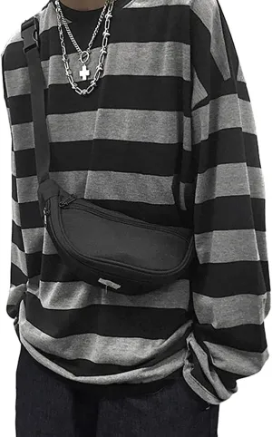 Chvity Womens Harajuku Long Sleeve Oversized T Shirts for Women Casual Crewneck Color Block Stripe Tops