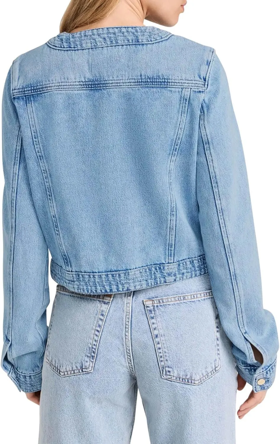 Cicy Bell Womens Cropped Denim Jackets Shirts Dressy Casual Shackets Collarless Button Down Long Sleeve Jean Coats