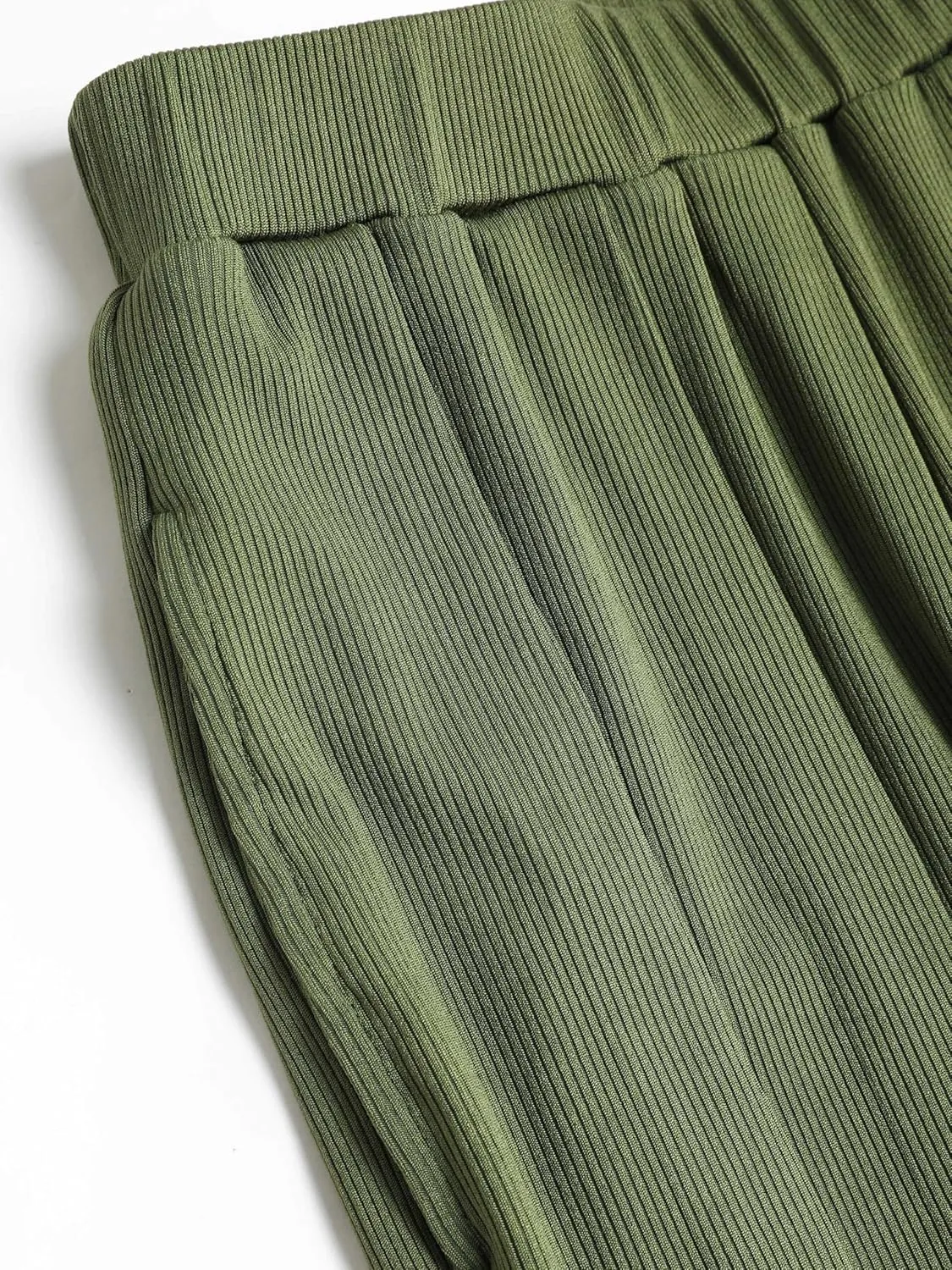 CIDER Petite Solid Elastic Waist Wide Leg Pants
