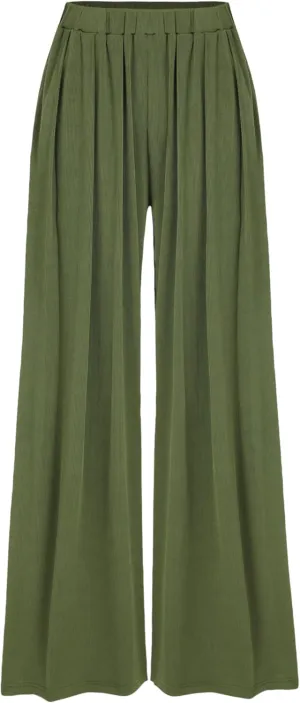 CIDER Petite Solid Elastic Waist Wide Leg Pants