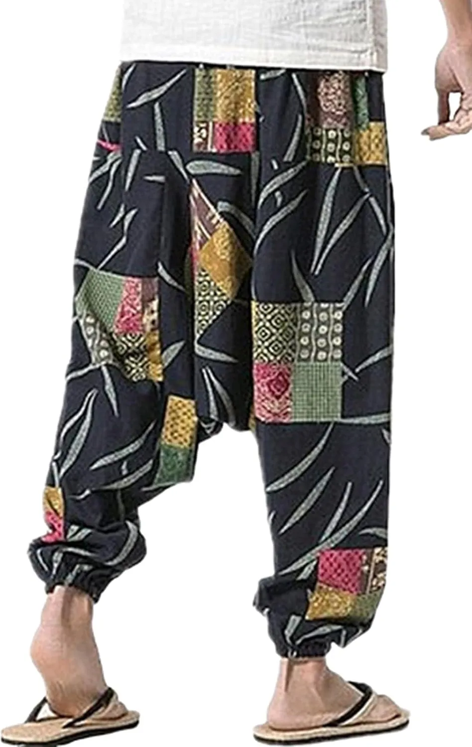 CLANMILUMS Men Women Harem Pants Elastic Drawstring Waist Loose Fit Hippie Boho Aladin Yoga Pants