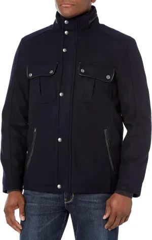 Cole Haan Men's Wool Melton Stand Collar Jacket with Patch Pockets