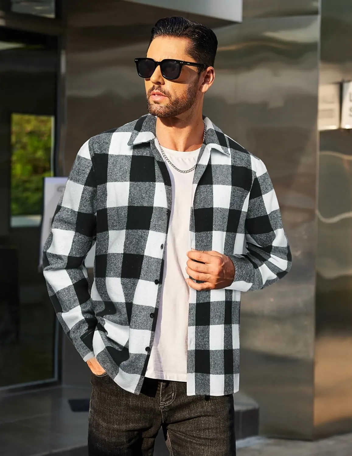 COOFANDY Men's Flannel Shirts Casual Button Down Plaid Shirt Jacket Long Sleeve Fleece Shacket