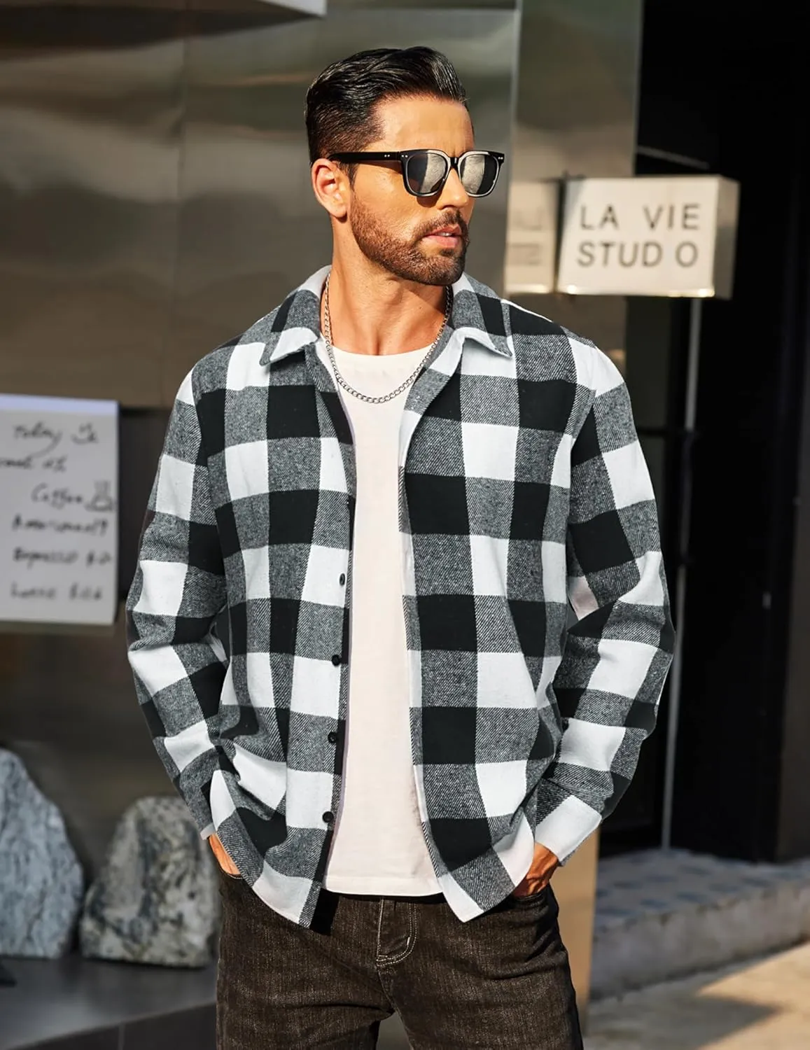 COOFANDY Men's Flannel Shirts Casual Button Down Plaid Shirt Jacket Long Sleeve Fleece Shacket