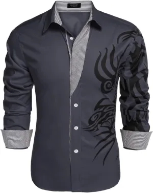 COOFANDY Men's Print Button Down Dress Shirt Fashion Long Sleeve Casual Shirts