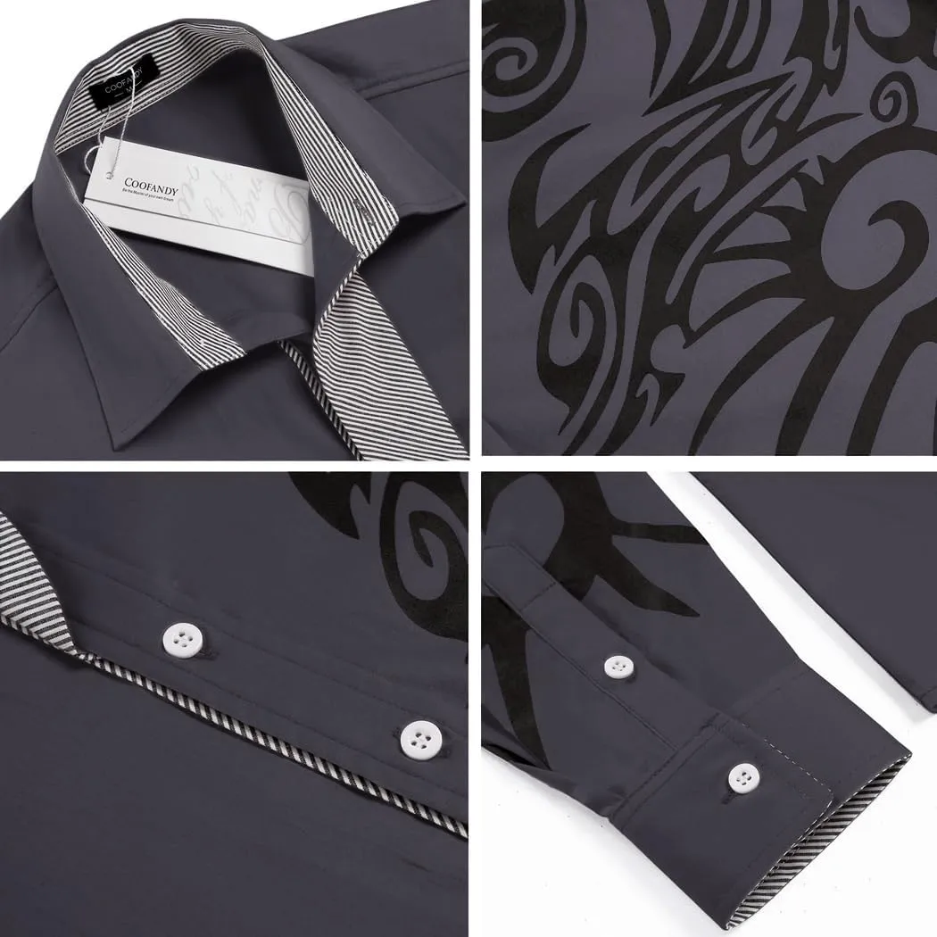 COOFANDY Men's Print Button Down Dress Shirt Fashion Long Sleeve Casual Shirts