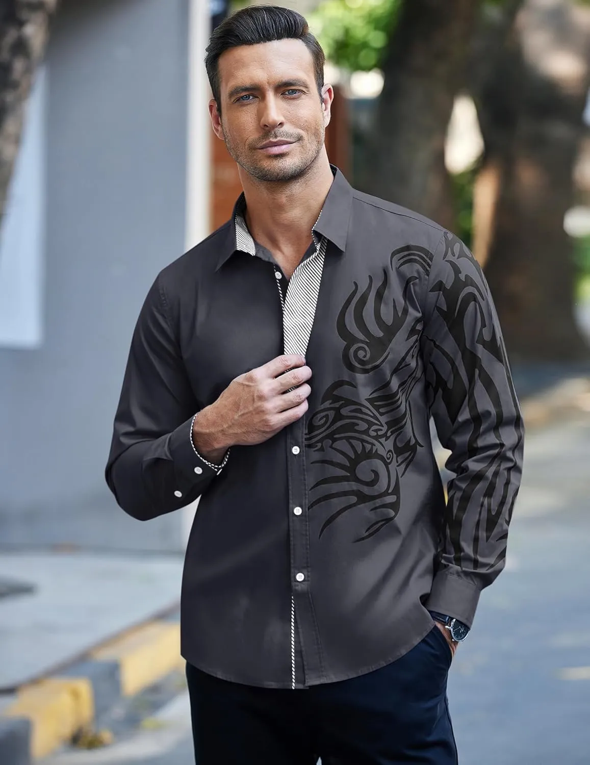 COOFANDY Men's Print Button Down Dress Shirt Fashion Long Sleeve Casual Shirts