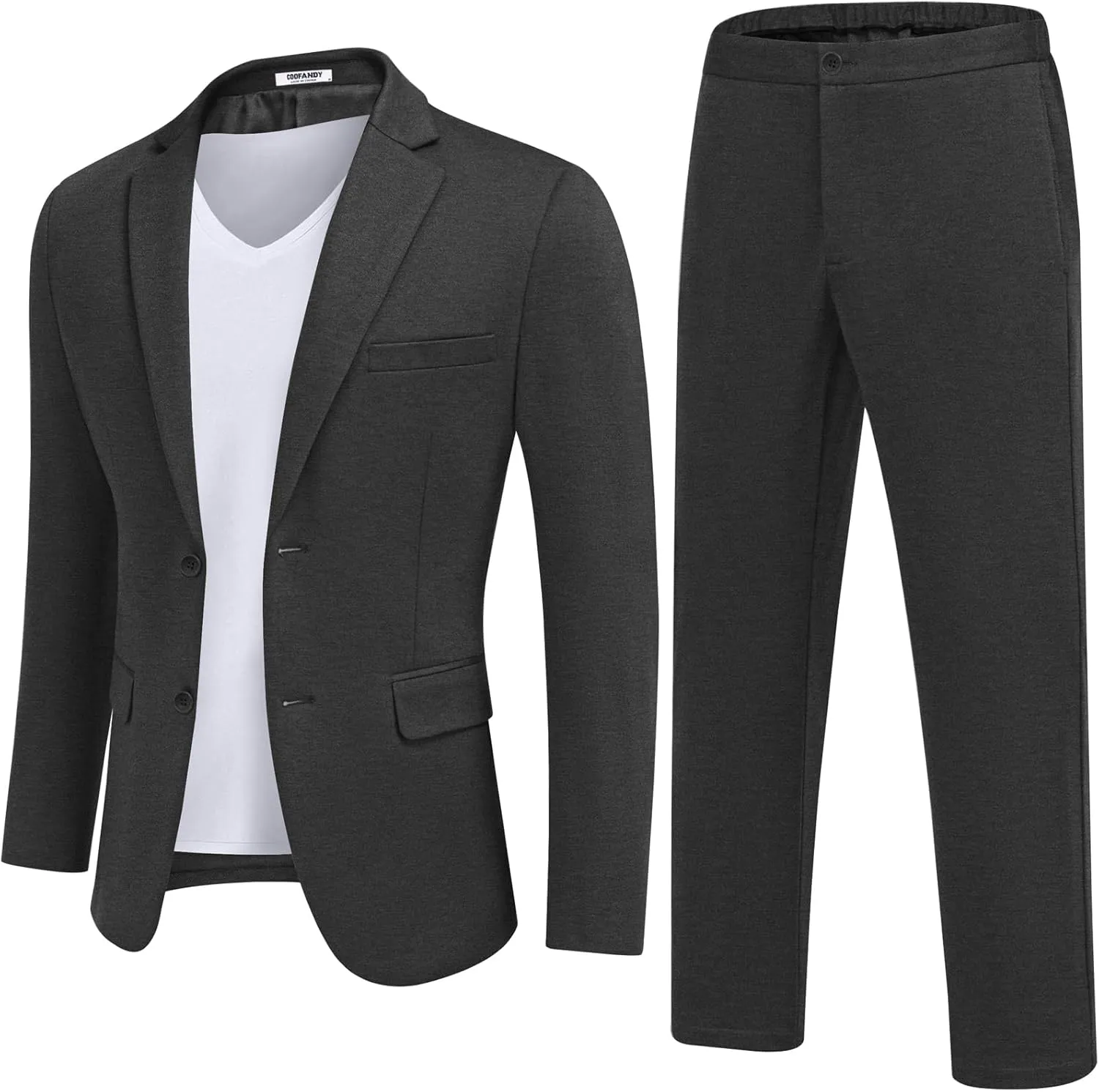 COOFANDY Men's Suits 2 Piece Slim Fit Suit Set 2 Button Lightweight Casual Knit Blazer Suit Jacket Pants