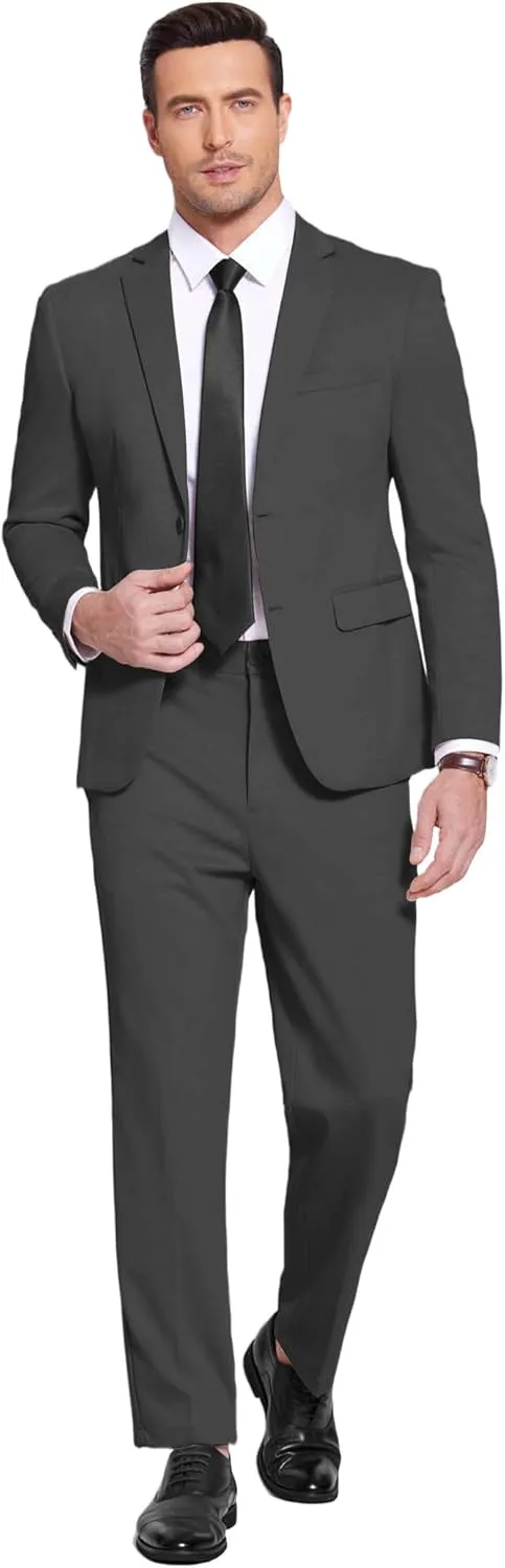 COOFANDY Men's Suits 2 Piece Slim Fit Suit Set 2 Button Lightweight Casual Knit Blazer Suit Jacket Pants