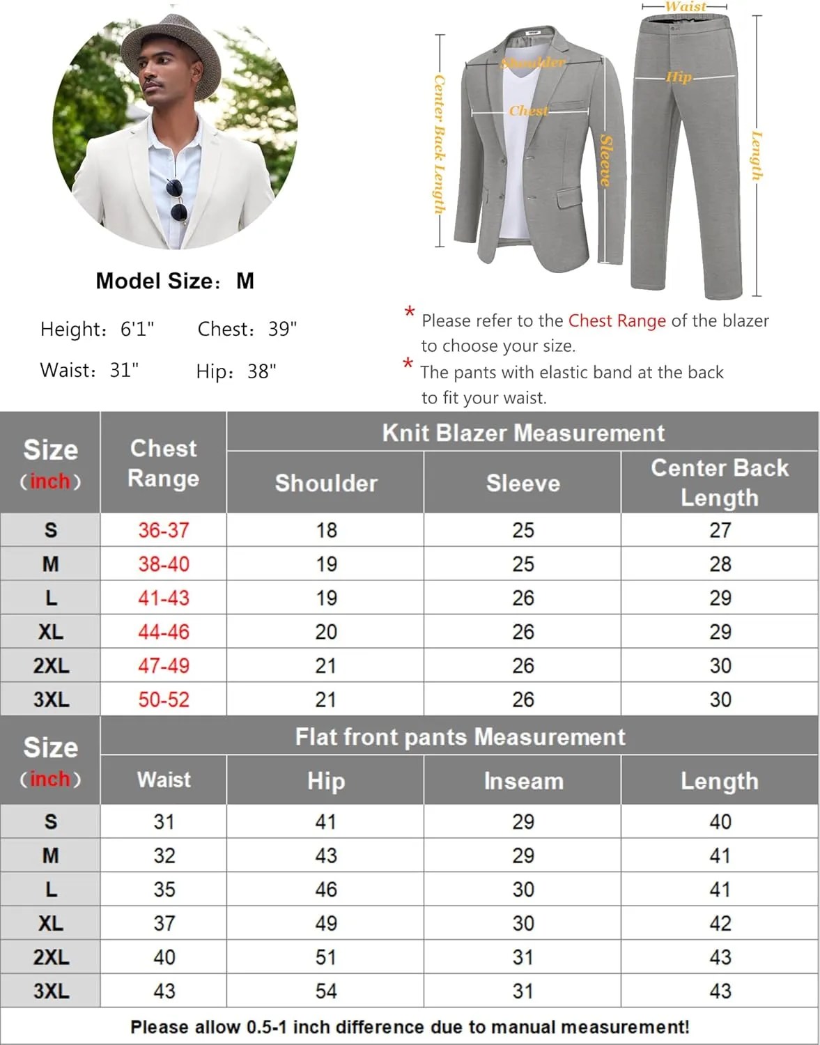 COOFANDY Men's Suits 2 Piece Slim Fit Suit Set 2 Button Lightweight Casual Knit Blazer Suit Jacket Pants