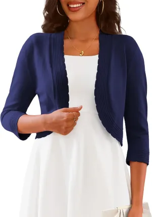CPOKRTWSO Women's 3/4 Sleeve Cropped Cardigan Sweaters Open Front Bolero Shrugs for Women S-XL