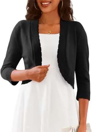 CPOKRTWSO Women's 3/4 Sleeve Cropped Cardigan Sweaters Open Front Bolero Shrugs for Women S-XL