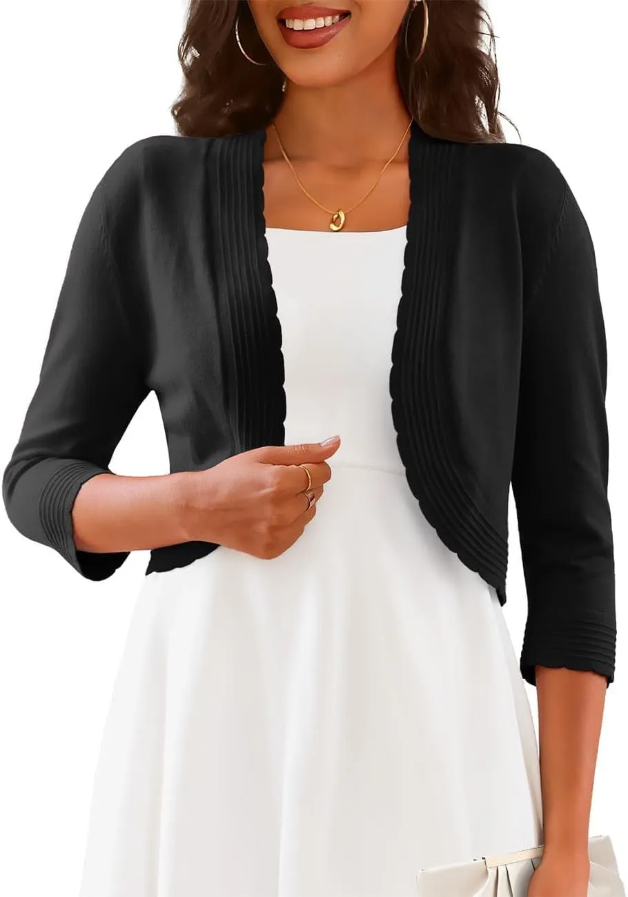 CPOKRTWSO Women's 3/4 Sleeve Cropped Cardigan Sweaters Open Front Bolero Shrugs for Women S-XL