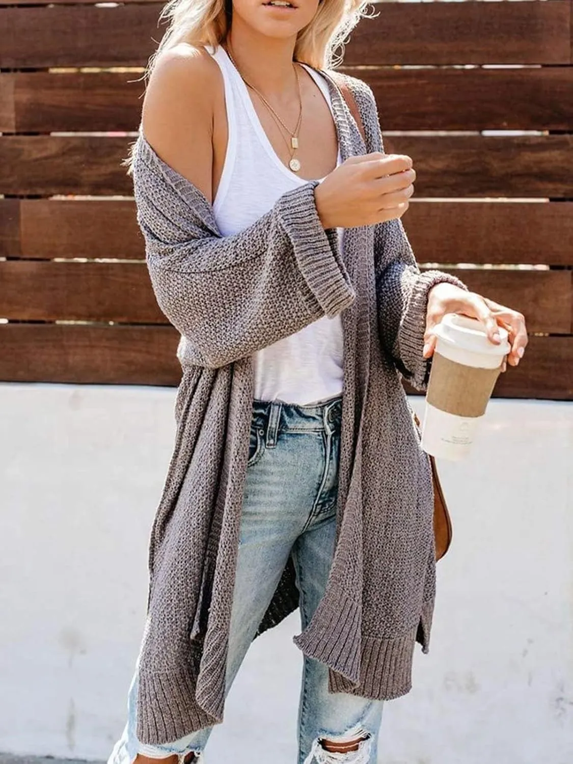 CUPSHE Women Fall Open Front Crochet Knit Lightweight Long Sleeves Casual Cardigan Sweaters