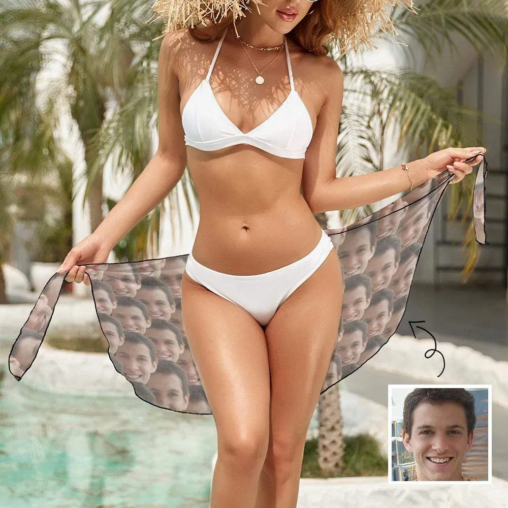 Custom Face Seamless Swim Bikini & Coverup Personalized Bathing Suit And Short Sarongs Beach Wrap For Women