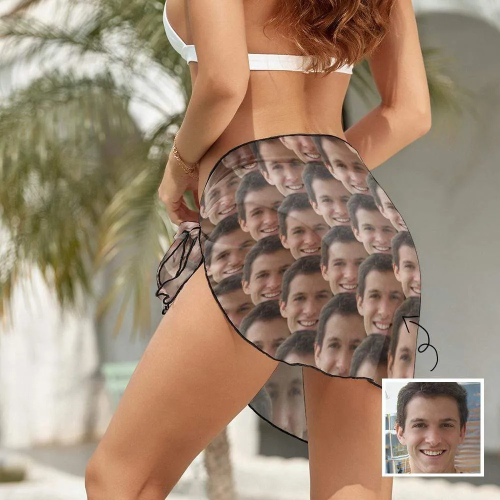 Custom Face Seamless Swim Bikini & Coverup Personalized Bathing Suit And Short Sarongs Beach Wrap For Women