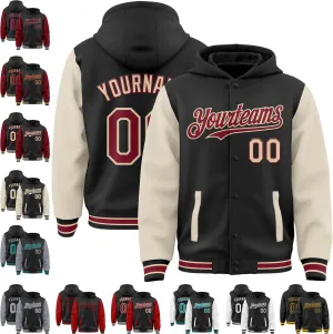 Custom Varsity Hoodie Jackets Cotton Blend Letterman Baseball Leather & Polyester Sleeve Jacket Full Snap Coats