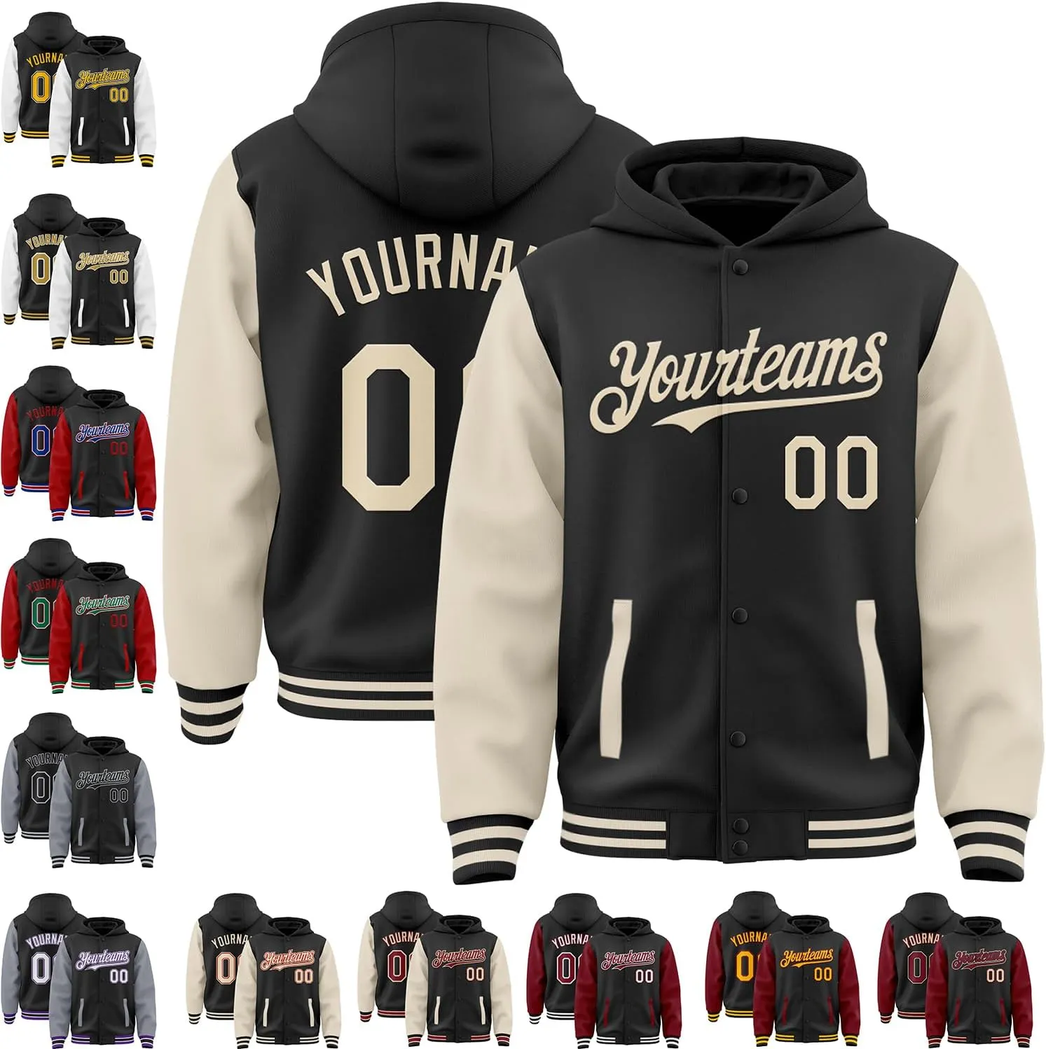 Custom Varsity Hoodie Jackets Cotton Blend Letterman Baseball Leather & Polyester Sleeve Jacket Full Snap Coats