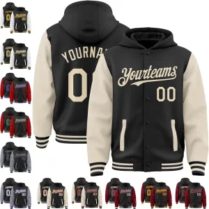 Custom Varsity Hoodie Jackets Cotton Blend Letterman Baseball Leather & Polyester Sleeve Jacket Full Snap Coats