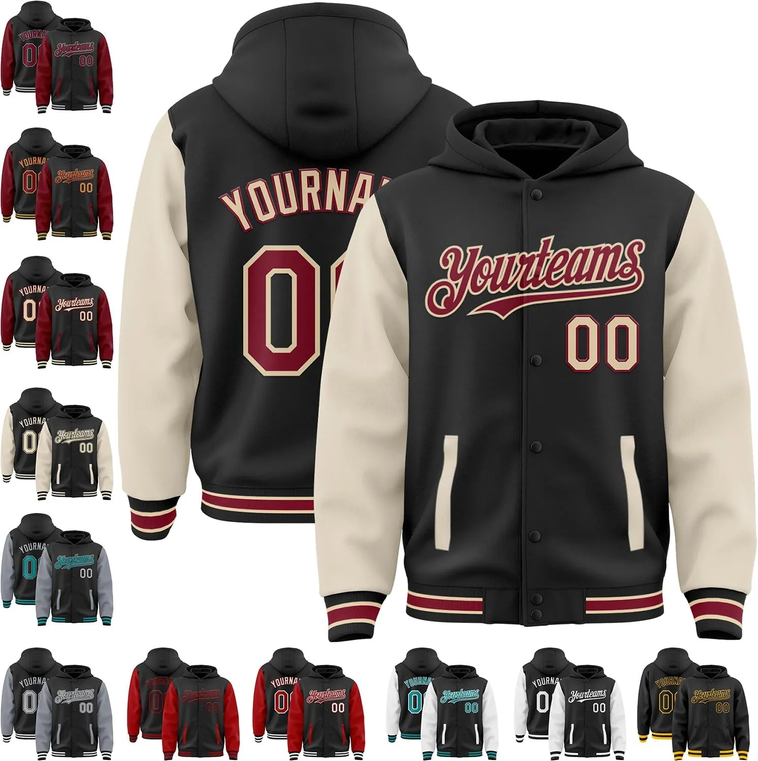 Custom Varsity Hoodie Jackets Cotton Blend Letterman Baseball Leather & Polyester Sleeve Jacket Full Snap Coats