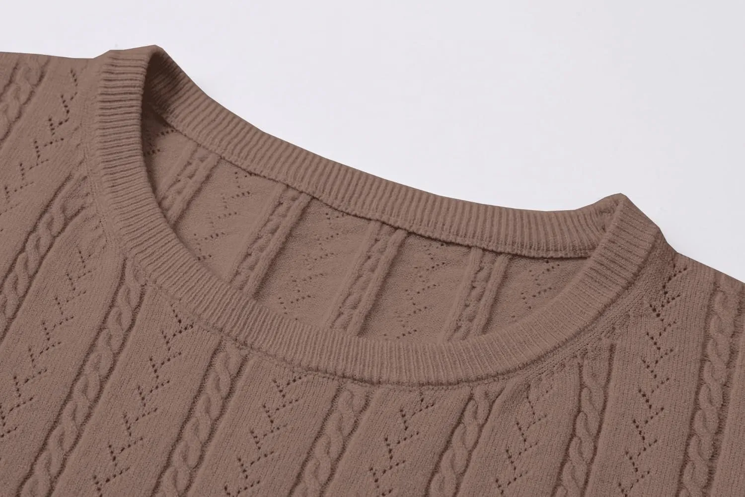 DAIMIDY Women's Short Sleeve Sweaters Hollow Out Summer Sweater Lightweight Cable Knit Pullover Tops