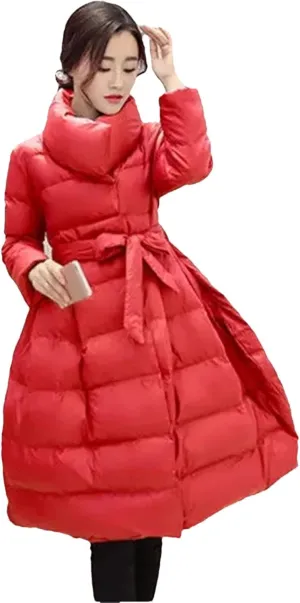 Dcvmvmn Women's Down Parkas Coat Winter Mid Length Cotton Jacket Fluffy Warm Cotton Padded Outerwear Red