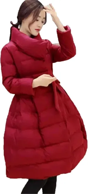 Dcvmvmn Women's Down Parkas Coat Winter Mid Length Cotton Jacket Fluffy Warm Cotton Padded Outerwear Wine Red