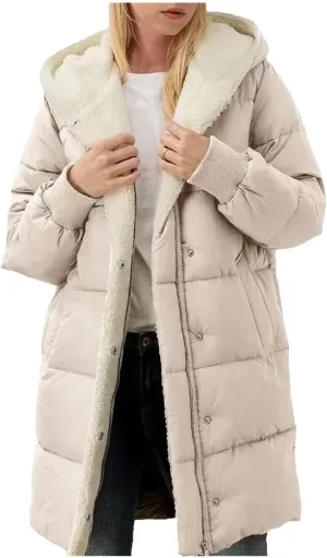 Dcvmvmn Women's Long-Sleeved Cotton-Padded Jackets Double-Sided Fleece Fleece Parkas Winter Hooded Slim-Fit Coats Apricot