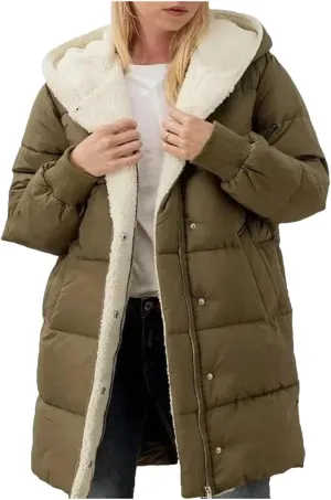 Dcvmvmn Women's Long-Sleeved Cotton-Padded Jackets Double-Sided Fleece Fleece Parkas Winter Hooded Slim-Fit Coats