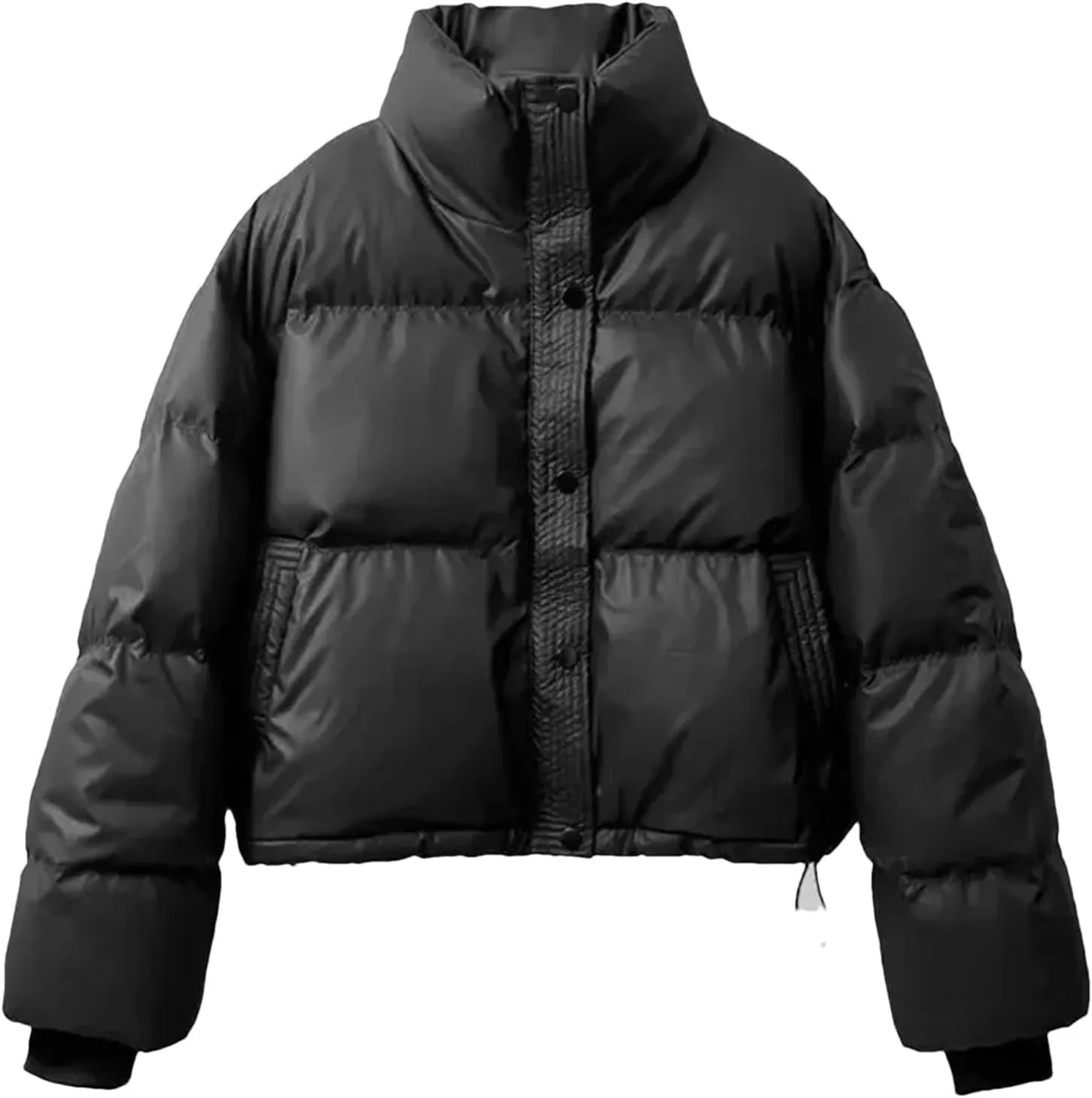 Dcvmvmn Women's PU Leather Down Cotton-Padded Jacket Thickened Stand-Collar Short Parkas Coat Warm Cotton Outwear Black