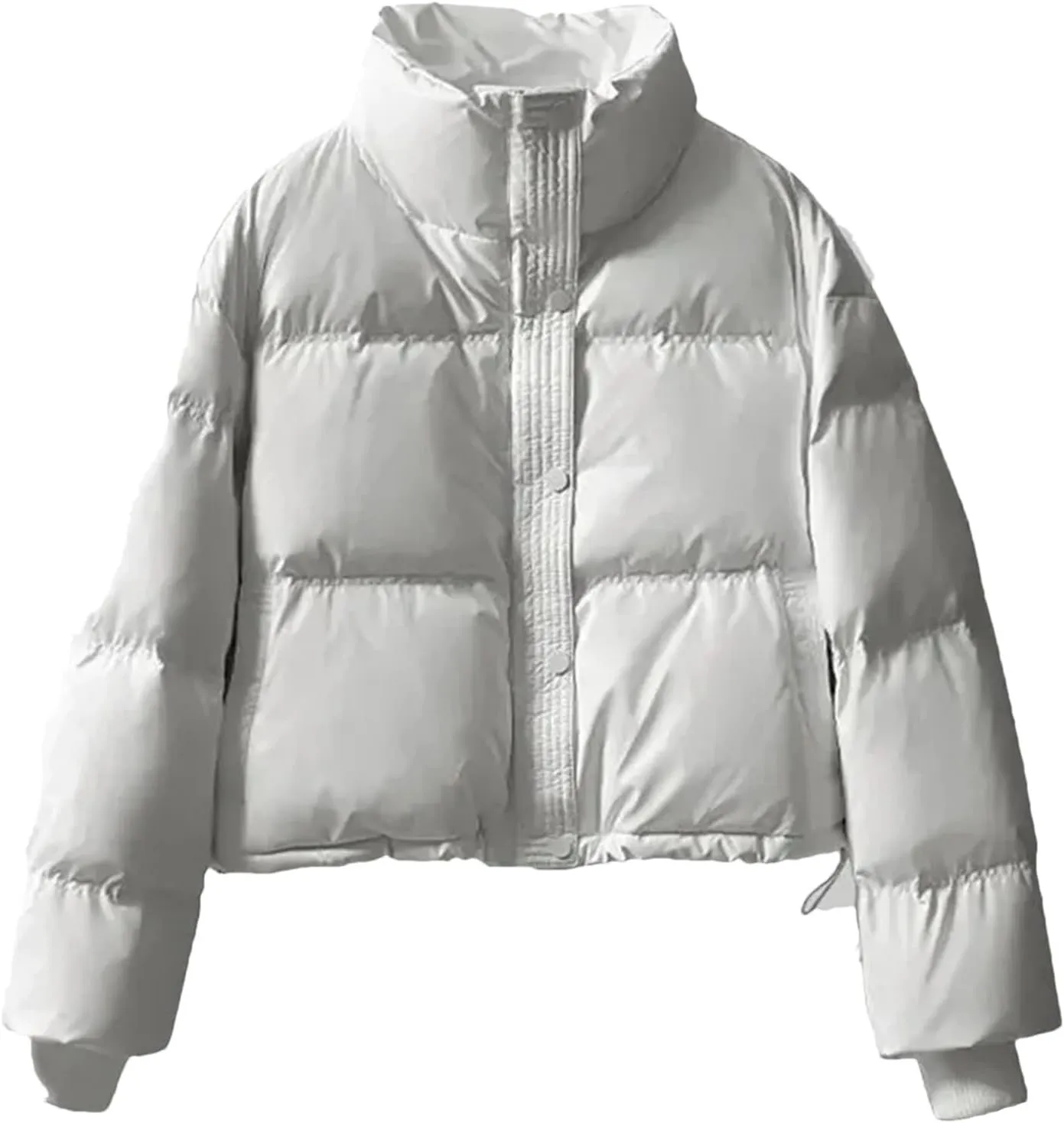 Dcvmvmn Women's PU Leather Down Cotton-Padded Jacket Thickened Stand-Collar Short Parkas Coat Warm Cotton Outwear White
